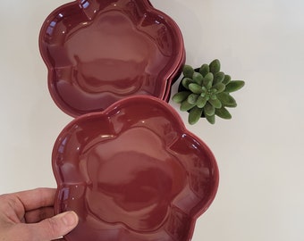 Hall pottery vintage plates dessert ceramic vintage kitchen maroon flower plates