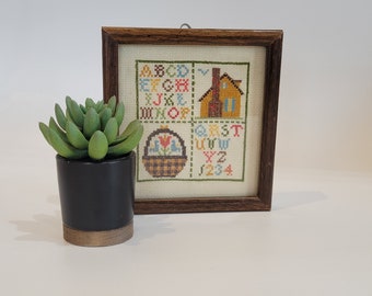 Cross stitch vintage small framed cross stitch in wooden frame