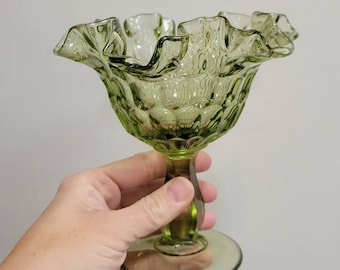 Fenton candy dish colonial green pedestal dish vintage ruffeld glass bowl