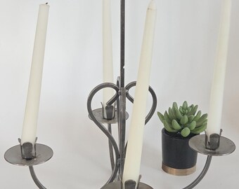 Danish wrought iron candleabra Mid Century Modern Scandinavian candleholder chandilier