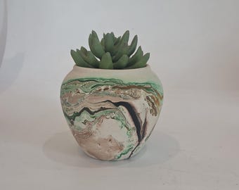 Nemadji pottery vase swirl vase green boho decor collectible vases