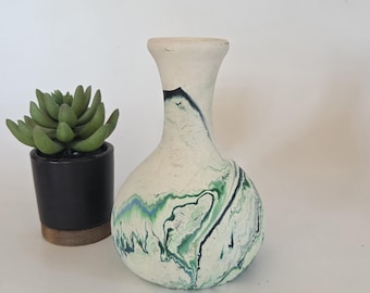 Nemadji pottery vase green swirl bud vases medium vintage boho decor