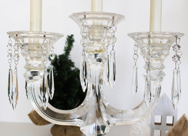 Vintage Crystal Candelabra With Prisms 3 Arm Candleholder Table Decor