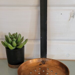 Vintage copper skimmer ladle farmhouse kitchen decor patina