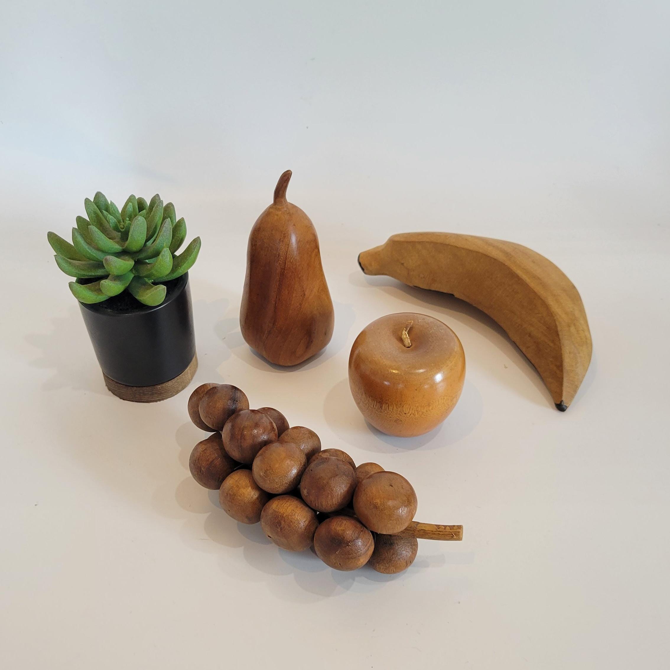vintage wooden fruit MCM wood fruit decorations carved wooden midcentury decor