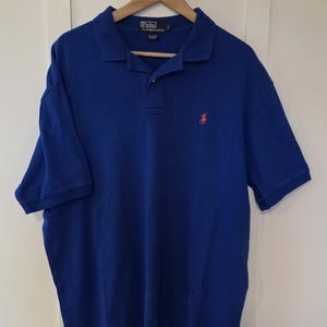 Vintage Polo Ralph Lauren Mens shirt large blue cotton knit old money style preppy