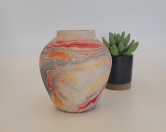 Nemadji pottery vase swirl vase gray orange medium pottery vases