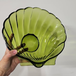 Vintage green glass bowl shell bowls mcm salad bowl
