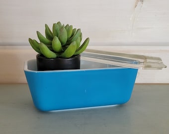 Vintage pyrex refrigerator dish blue 502-B rectangle retro kitchen replacement