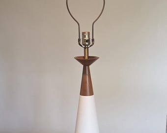 Mid Century Modern lamp vintage white ceramic and wood table lamps minimalist