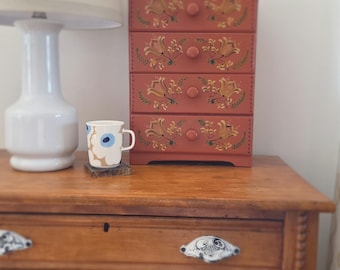 Vintage miniature chest of drawers folk art Scandinavian counter top dresser spice cupboard mini