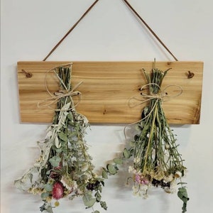 Dried flower rack / farmhouse decor / wall hanging / herb drying rack Dried bouquets included