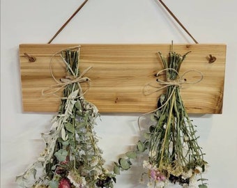 Dried flower rack / farmhouse decor / wall hanging / herb drying rack Dried bouquets included