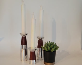 Lunt candleholders Century Modern wood and chrome candle holders vintage home decor danish style
