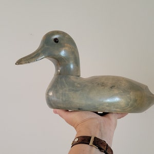 Wood duck decoy WBF II wooden duck moveable neck glass eye vintage duck decor