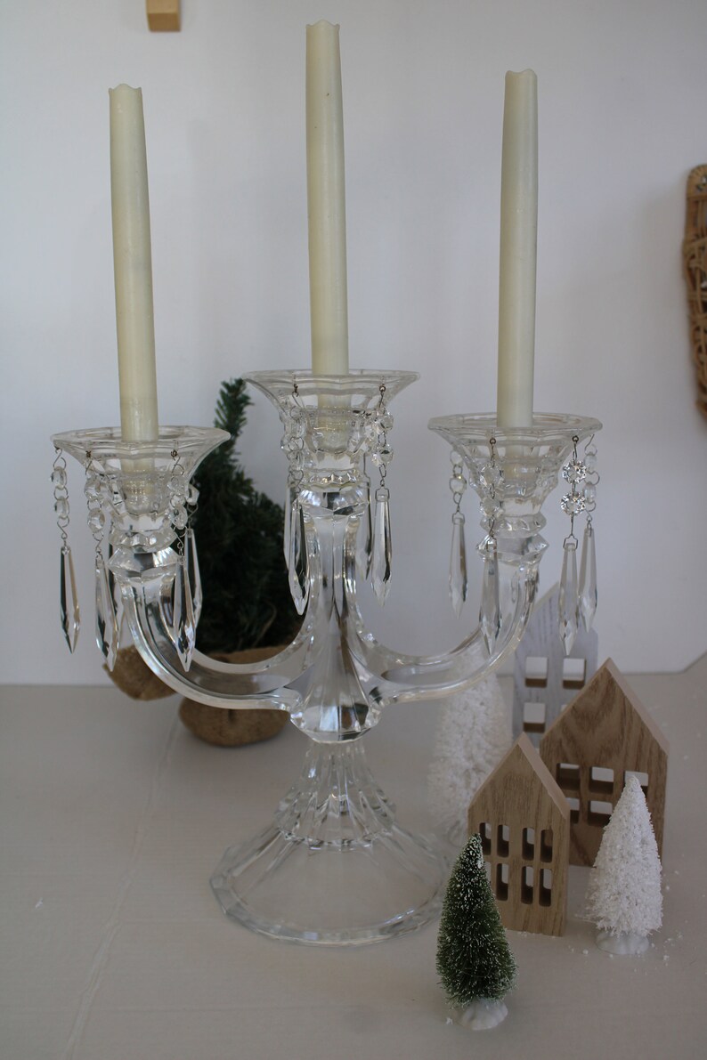 Vintage Crystal Candelabra With Prisms 3 Arm Candleholder Table Decor