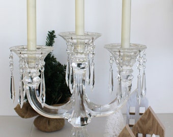 Vintage crystal candelabra with prisms 3 arm candleholder table decor