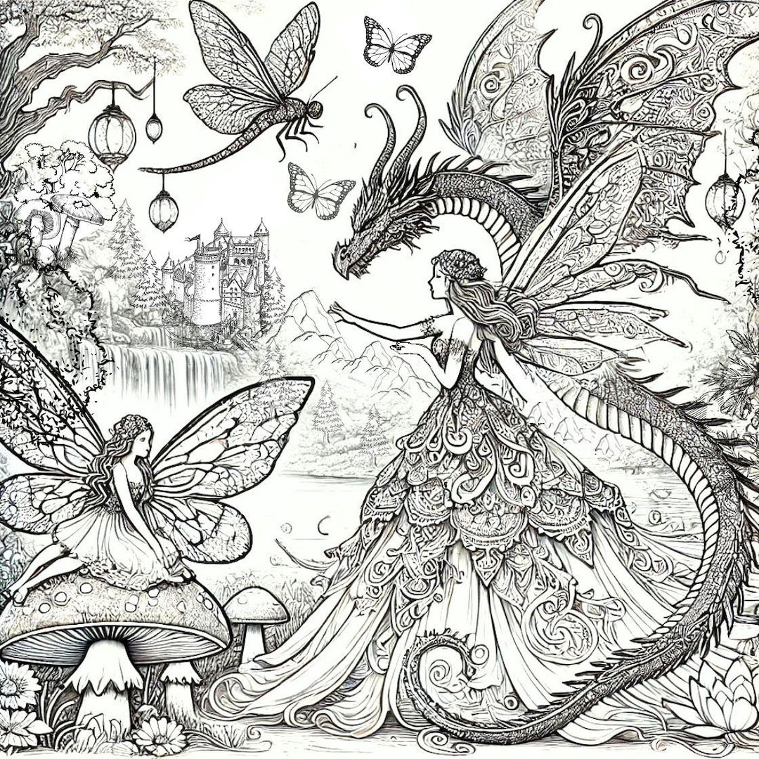 Dragon Fairy-fantasy Coloring Pages / Fantasy Coloring Page for Adults ...