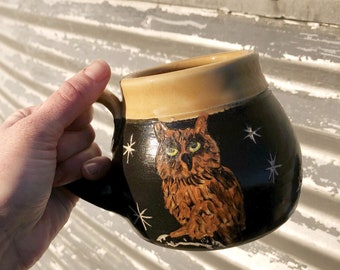 Owl Mug Pottery Handmade by Daisy Friesen