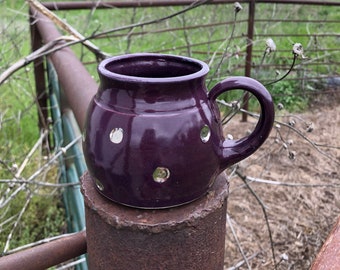 Purple Polka Dot Mug, Gold Dots, Coffee Mug, Tea Cup, Kitchen Cup, Birthday Gift, Pottery Handmade by Daisy Friesen