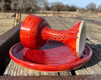 Cinnamon Red Wheat Chalice and Paten Communion Set Handmade Pottery by Daisy Friesen