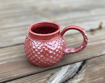 Large Raspberry Dragon Scale Mug, Mermaid Style Gift, Christmas Gift, Coffee Mug, Teacup, Kitchen Cup, Handmade Pottery by Daisy Friesen