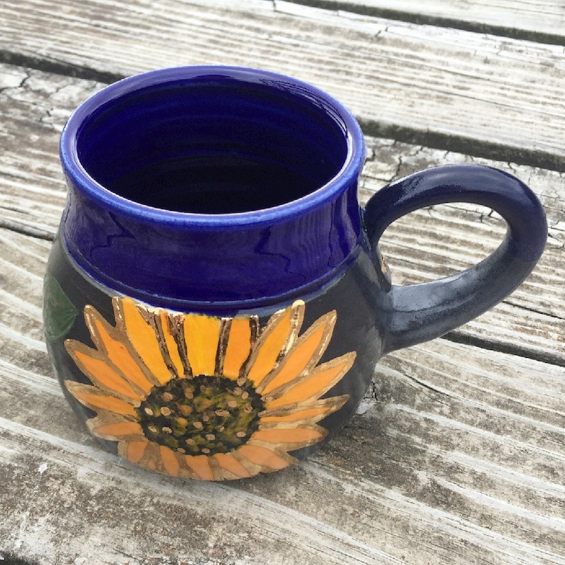 Preorder Sunflower Mug with gold luster Pottery Handmade by Daisy Friesen image 2