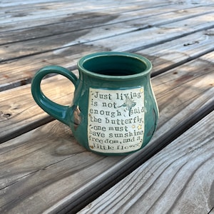 Large Literary Mug, Hans Christian Andersen, Butterfly, Gift for Reader, Handmade Pottery by Daisy Friesen