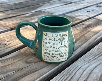 Large Literary Mug, Hans Christian Andersen, Butterfly, Gift for Reader, Handmade Pottery by Daisy Friesen