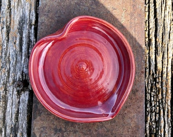 Red Heart Trinket Dish, Ring Dish, Wedding Favor, Gifts For Her, Handmade Pottery By Daisy M. Friesen