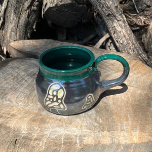 Large Mug, Morel Mushroom, Green, Birthday Gift, Coffee Mug, Teacup, Sgraffito, Pottery Handmade by Daisy Friesen image 3