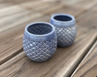 Set of Two Periwinkle Dragon Scale Wine Cups - Tumbler- Stemless Wine Glass, Cocktail Cup, Mermaid Style Handmade by Daisy Friesen