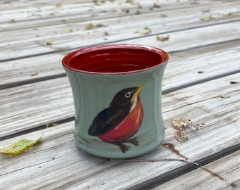 Fledgling Robin Tumbler, Hand Painted, Wedding Gift, Holiday gift, Handmade Pottery by Daisy Friesen