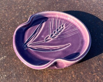 Pottery Spoon Rest, Wheat, Gift for Cook, Housewarming Gift, Kitchen, Orchid Purple, Handmade by Daisy Friesen