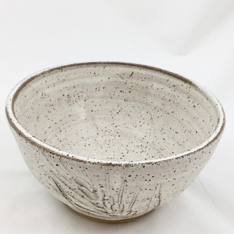 Speckled Cream Serving Bowl Wheat Design Handmade Pottery by Etsy
