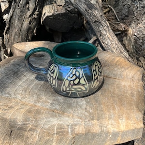 Large Mug, Morel Mushroom, Green, Birthday Gift, Coffee Mug, Teacup, Sgraffito, Pottery Handmade by Daisy Friesen image 1