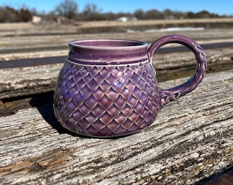 Orchid Purple Dragon Scale Mug, Mermaid Style Gift, Coffee Mug, Tea Cup, Kitchen Cup, Handmade Pottery by Daisy Friesen