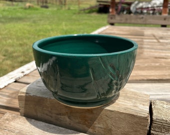 Dark Green Serving Bowl Wheat Design, Housewarming, Wedding Gift, Dine at Home, Gift for Cook, Home Decor, Handmade Pottery by Daisy Friesen