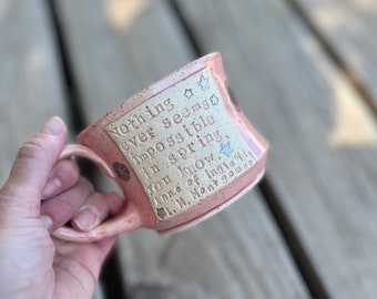 Limited Edition Mug, Classic Literature, Anne of Ingleside, L. M. Montgomery, Spring, Pink, Handmade Pottery by Daisy Friesen