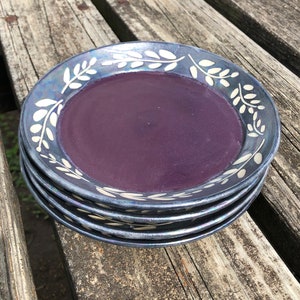 Colorful Dessert Plates, Leaves, Housewarming Gift, Bridal Shower, Set of 4 Pottery Kitchenware, Handmade by Daisy Friesen