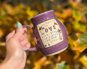 Purple Large Literary Mug, I am falling in love with you.... We Free the Stars, Hafsah Faizal, Gift for Reader, Handmade Pottery