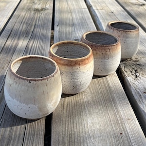 Pottery Wine Cups, Set of Four Tumblers, Boho Style, Stemless Wine Glasses, Housewarming Gift, Wedding Gifts, Handmade by Daisy Friesen
