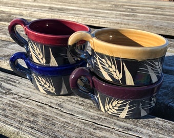 Pottery Soup Bowls Wheat Design Set of 4 Handmade by Daisy Friesen