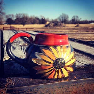 Preorder Sunflower Mug with gold luster Pottery Handmade by Daisy Friesen image 1