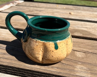 Yellow Pumpkin Mug, Pumpkin Patch, Coffee Mug, Teacup, Kitchen Cup, Gifts for Her, Green, Pottery Handmade by Daisy Friesen