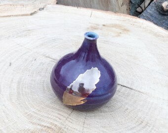 Purple Feather Bottle Handmade Pottery, Mother's Day Gift, Wedding Decor by Daisy Friesen