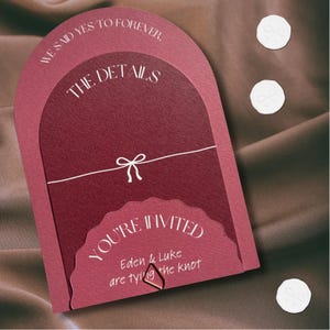 Burgundy Red Eden Hochzeitseinladungssuiten-Pastellbogen Modern Schleife Girly Niedlich Kokette Individuell | Muster, Details, Antwort-QR-Code, Luxusqualität