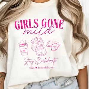 Customized Bachelorette T-Shirt, Comfort Colors Matching Girl&#39;s Trip Shirts, Personalized Girls Gone Mild Tee, Group Trip Shirt, Bridal Crew