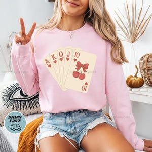Felpa Cherry Coquette Royal Flush Cards, Moda Y2K, Serata di gioco d'azzardo Poker Girl, Carineria Cherry, Estetica Cherry alla moda, Retro Cherry