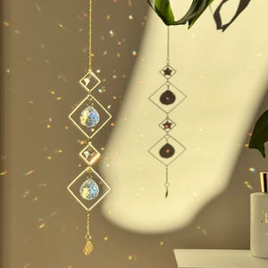 Golden geometric crystal suncatcher, crystal rainbow maker, handcrafted home decor, window decoration, aurora borealis sun catcher